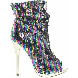 💋RESERVED: LILIANA MAXIM-12 MULTICOLOR SEQUINS PEEP TOE HIGH HEEL BOOTIE!!!